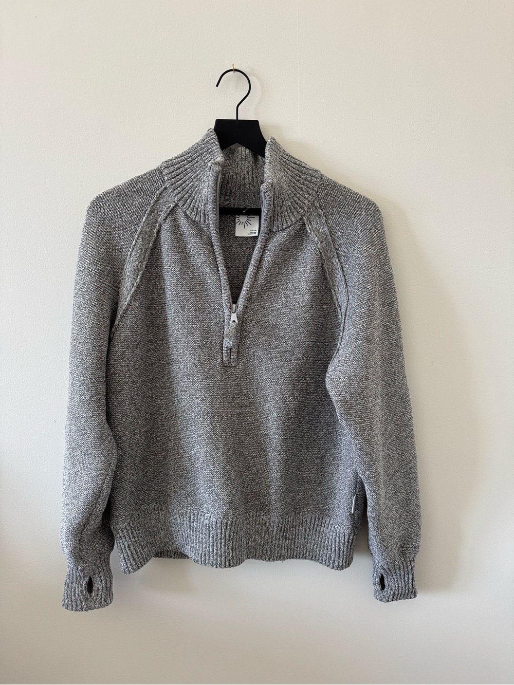 Aerie Gray Half-Zip Knit Sweater